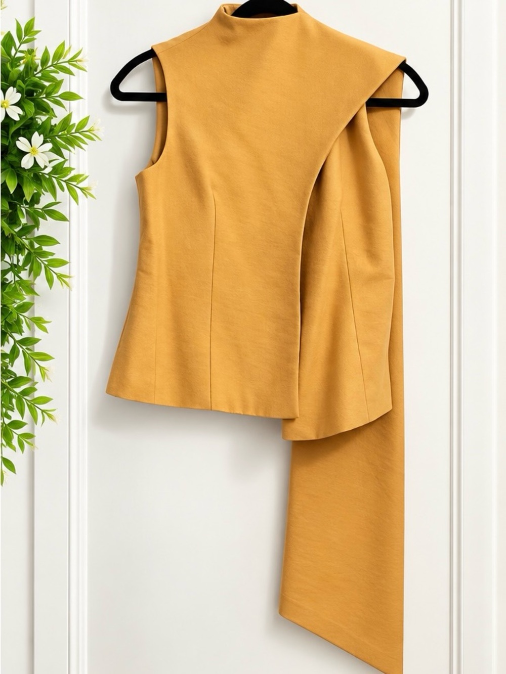 NWT Mango Selection Asymmetric Foulard Draped Top Mustard S
